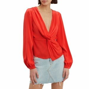 INTERMIX Dawn Vibrant Red Silk Knot Front Top